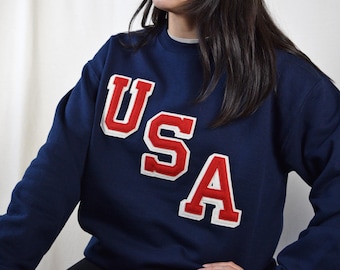 1960 usa hockey crewneck sweatshirt with custom wool felt lettering