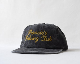 washed cotton field trip hat with custom chainstitch matte embroidery