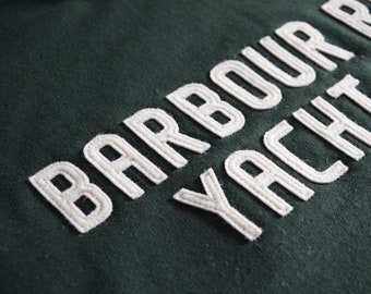 crewneck sweatshirt with custom wool felt lettering