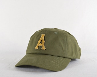 classic dad hat with custom wool patch lettering