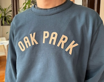 custom organic cotton french terry crewneck sweatshirt with 100% wool felt lettering