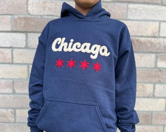 custom hand-cut thick wool felt on youth crewneck or hooded sweatshirt