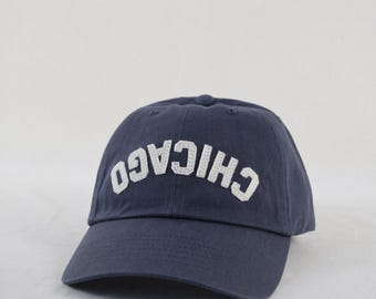 vintage cap with custom upside-down wool felt lettering