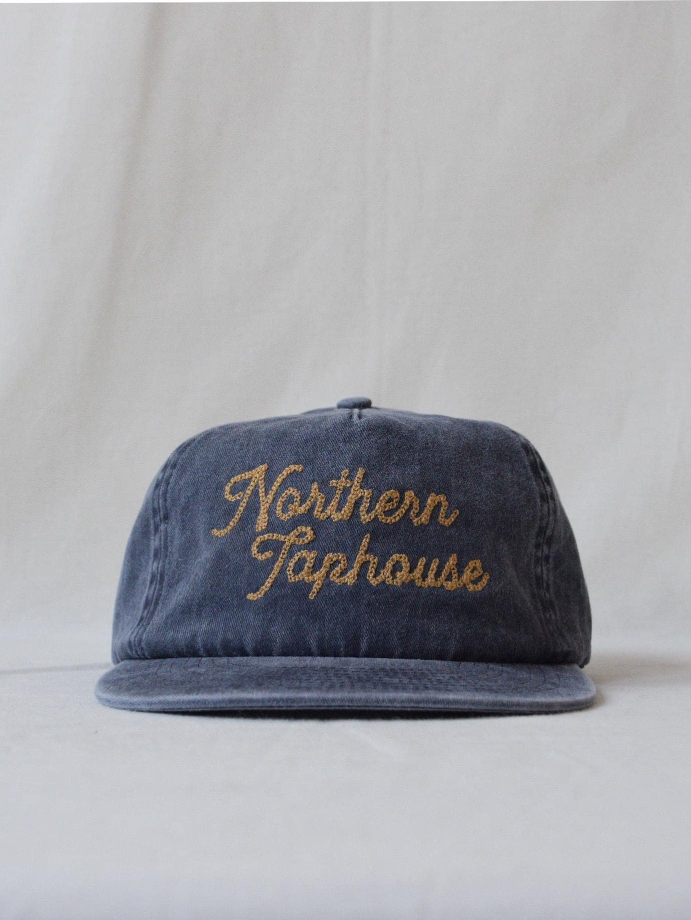washed cotton field trip hat with custom chainstitch embroidery