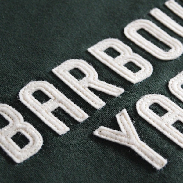 crewneck sweatshirt with custom wool felt lettering