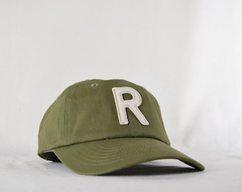 classic dad hat with custom wool patch lettering