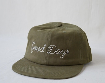 brushed cotton field trip hat with custom bean-stitch wool-thread embroidery