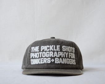 washed cotton field trip hat with three lines of custom wool felt lettering