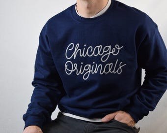 crewneck sweatshirt with custom chainstitch embroidery