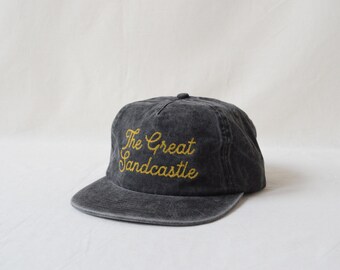 washed cotton field trip hat with custom chainstitch matte embroidery