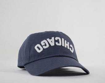 vintage cap with custom upside-down wool felt lettering