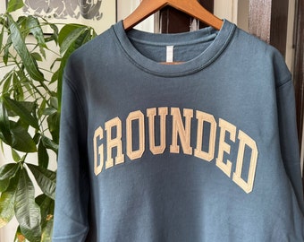 custom organic cotton french terry crewneck sweatshirt with 100% wool felt lettering