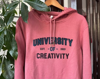 custom organic cotton french terry hooded sweatshirt with 100% wool felt lettering