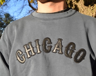 custom organic cotton french terry crewneck sweatshirt with hand cut leather lettering