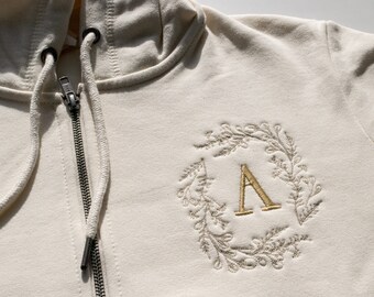 custom embroidered organic heavyweight hooded sweatshirt with personalized initials