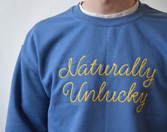 crewneck sweatshirt with custom wool-thread embroidery