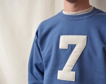crewneck sweatshirt with custom wool felt lettering