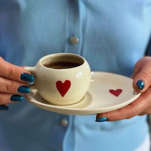 Heart Design Ceramic Espresso Cup and Saucer Set