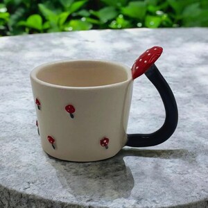 Handmade Ceramic Mushroom Mug: Cottagecore Toadstool Coffee Cup