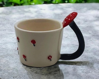 Handmade Ceramic Mushroom Mug: Cottagecore Toadstool Coffee Cup