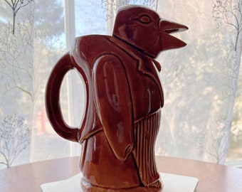 Enameled Ceramic Jug - Vintage Colonial Loza S.A. Argentina Crow in a Suit Pitcher for Wine, Water, and More