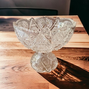 Antique Compote Fruit Pedestal Bowl - 1906 Regal Pattern Centerpiece - Elegant Pressed Glass Pedestal Bowl Dish for Fruits, Punch, or Candy