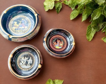 Vintage 24K Gold Greek Ashtray: Handmade Collectible Decor