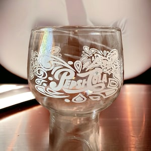 Vintage Pepsi-Cola Retro Drinking Glasses - Set of 2 0r 4 Pedestal Glasses with White Scroll Lettering
