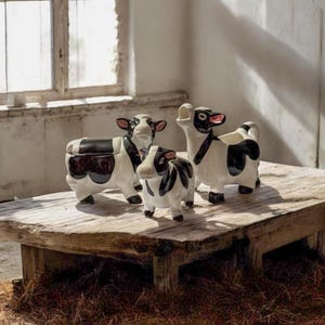 Vintage Ceramic Cow Creamer Set, Sugar Bowl with Lid & Toothpick Holder, Kitschy Farmhouse Kitchen Decor, Cow Collectibles