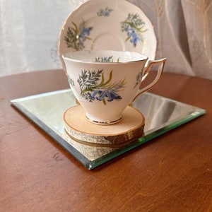 Vintage Crown Staffordshire Tea Cup and Saucer: Blue Flower Fine Bone China