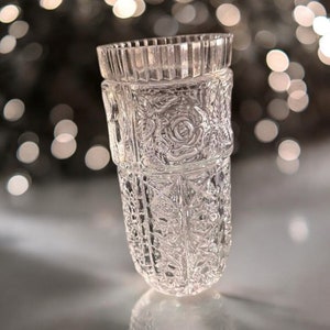 Antique Glass Vase with Roses Design - 7'' High Vintage Floral Décor