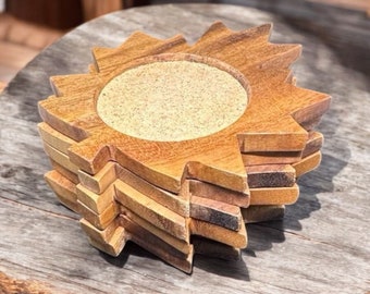 6er Set Untersetzer aus Ahornblattholz - Rustikale Untersetzer aus kanadischem Ahornholz - Herbstdekoration - Handgemachte Geschenkidee