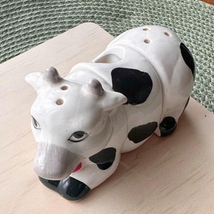 Vintage Ceramic Cow Kitchen Set - Salt & Pepper Shakers with Toothpick Holder - 3 Pieces