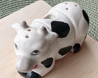 Vintage Ceramic Cow Kitchen Set - Salt & Pepper Shakers with Toothpick Holder - 3 Pieces