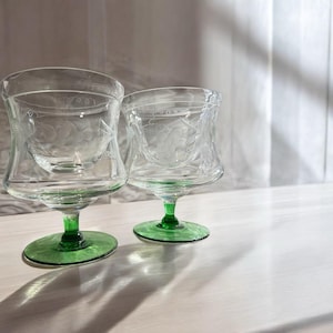 Vintage Forest Green Shrimps Cocktail Seafood Chiller Paar - Stemled Servierer mit Liner