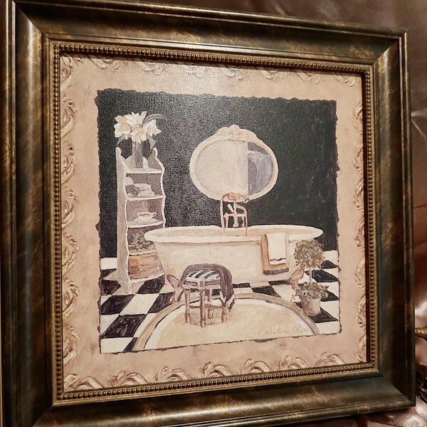 Maison Bath III, Framed art, signed Charlene Olson, picture wall art, Bathroom Decor