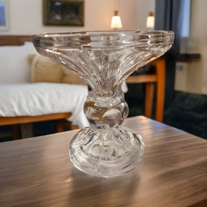 Vintage Bohemian Czech Republic Lead Crystal Candle Pillar Holder - Weighty Glass Decor