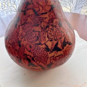 Hand-Carved Antique Gourd from Peru - South American Folk Art Collectible