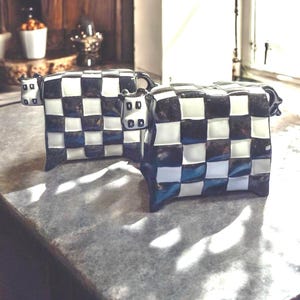Vintage Checkered Cow Salt & Pepper Shakers: Stokes Farmhouse Kitchen Decor