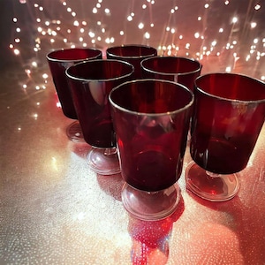 Mid-Century Ruby Red Wine Glasses - Luminarc Arcoroc Cavalier - Set of 6