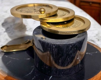 Vintage 1980s Marble Perpetual Calendar: World Time Converter, Office Paperweight