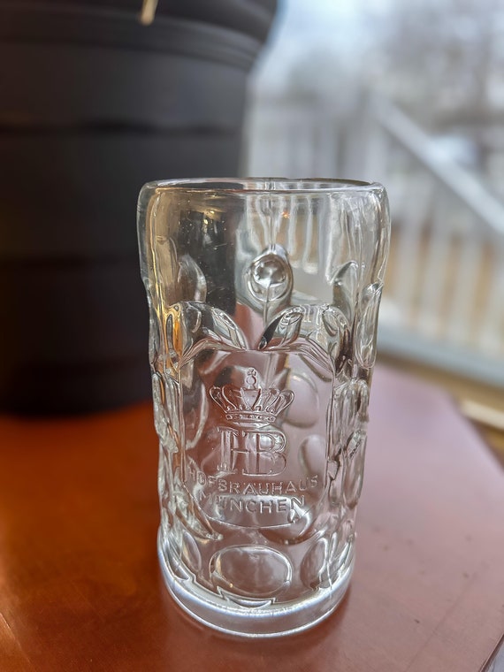 Hofbrauhaus HB 1リットル ガラス製ディンプルビールジョッキ
