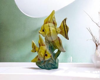 Vintage Ceramic Fish Figurine: Retro Mid-Century Aquarium Decor, Made in Japan