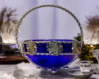 Sucrier en verre bleu cobalt avec support amovible en chrome - Solution de rangement élégante pour la cuisine