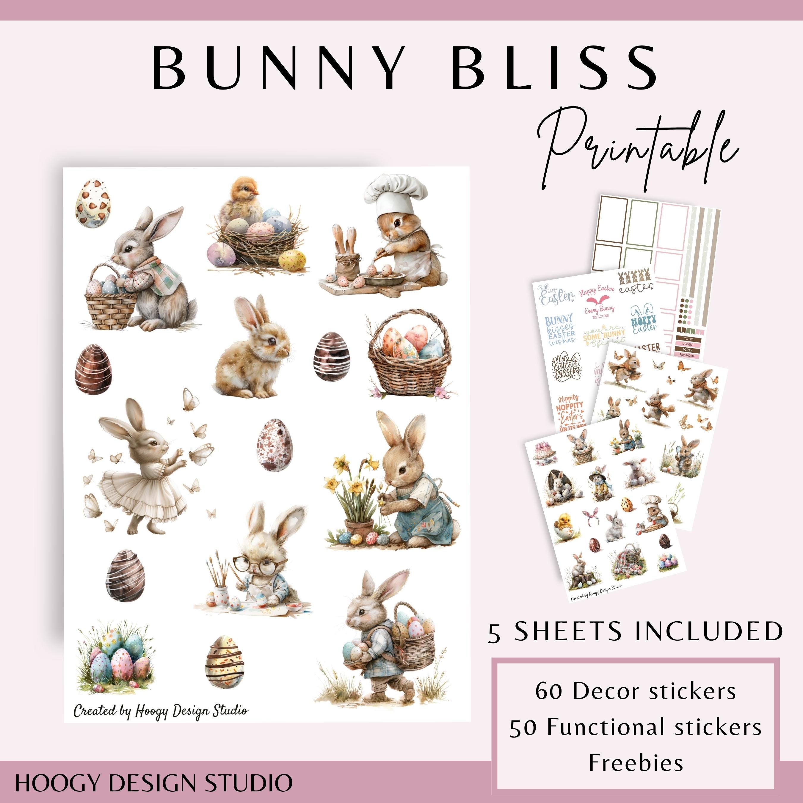Bunny Bliss Easter Printable Planner Stickers | Spring Decor Bundle for ...