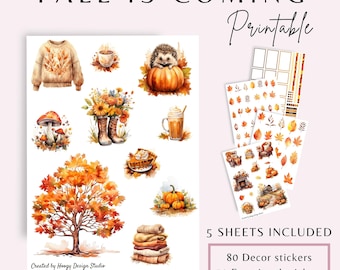 Herfst komt eraan Afdrukbare plannerstickers | Herfstbladdecoratiebundel voor tijdschriften en planners