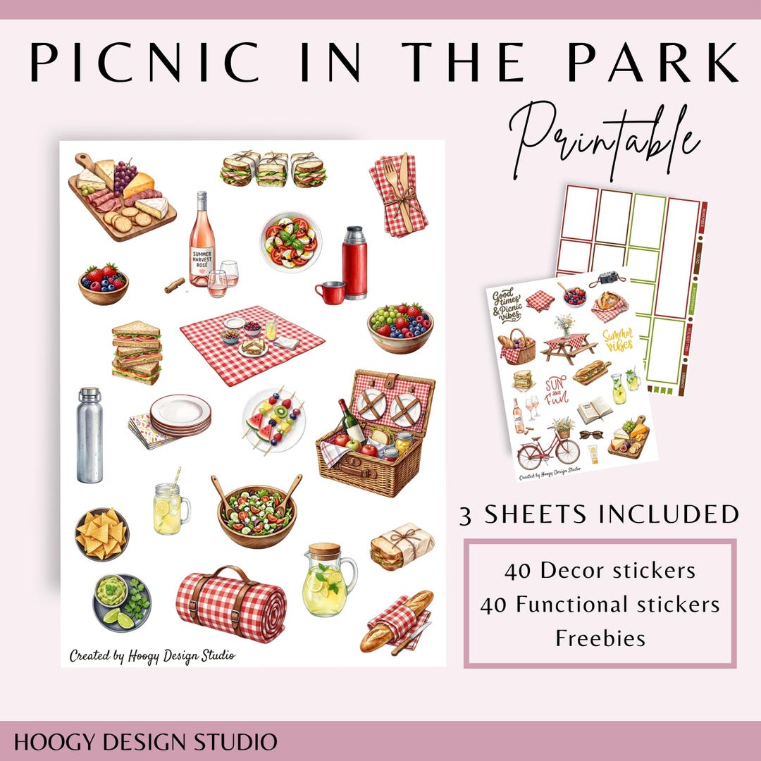 Picnic Printable Planner Stickers | Summer Journal Stickers ...