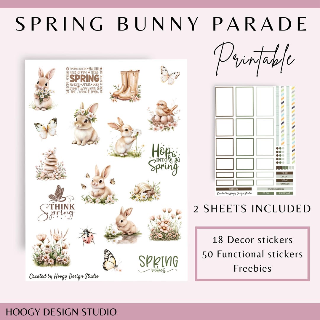 Spring Bunny Parade Printable Planner Stickers | Easter Decor Bundle ...