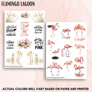 Flamingo Lagune druckbare Aufkleber Blätter | Korallrosa Vögel & Schilf | Elegante Naturinspirierte | Planer Journal Bujo Scrapbook Aufkleber