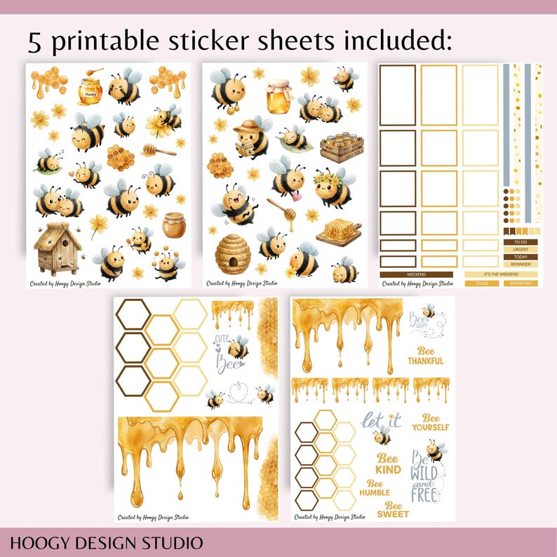 Bee Happy Printable Planner Stickers | Honey Bee Decor Bundle for ...